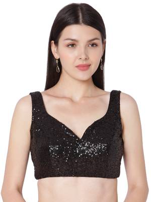 Black Sequence Work Embroidered Readymade Saree Blouse 1