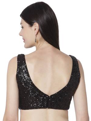 Black Sequence Work Embroidered Readymade Saree Blouse 2