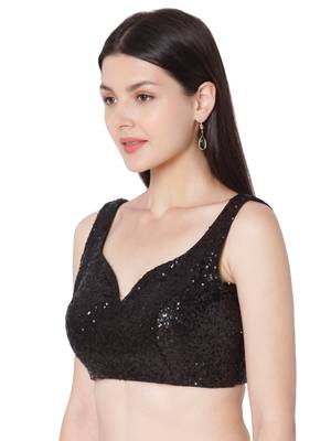 Black Sequence Work Embroidered Readymade Saree Blouse 3