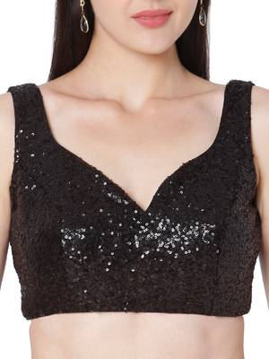 Black Sequence Work Embroidered Readymade Saree Blouse 5