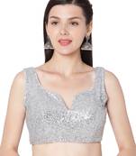Silver Sequin Work Sleeveless Blouse for Saree and Lehenga