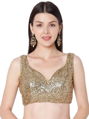 Golden Silk Blend Sequin Work Readymade Blouse 1