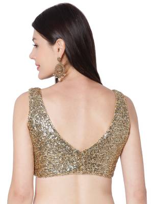 Golden Silk Blend Sequin Work Readymade Blouse 2