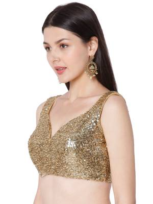 Golden Silk Blend Sequin Work Readymade Blouse 3
