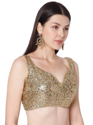 Golden Silk Blend Sequin Work Readymade Blouse 4