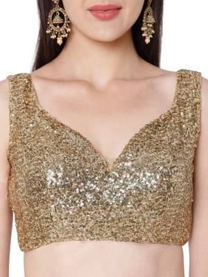 Golden Silk Blend Sequin Work Readymade Blouse 5