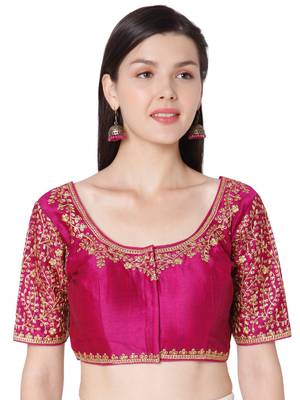 Rani Phentom Silk Embroidered Readymade Saree Blouse 1