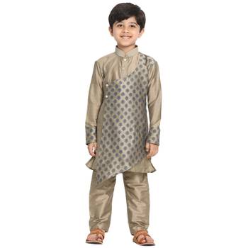Gold Plain Blended Cotton Boys-Kurta-Pyjama 1