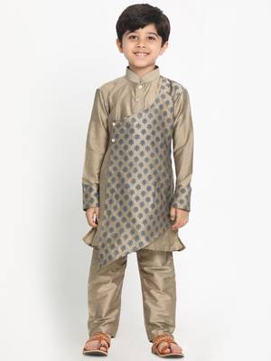 Gold Plain Blended Cotton Boys-Kurta-Pyjama 2