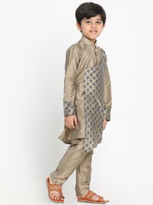 Gold Plain Blended Cotton Boys-Kurta-Pyjama 3