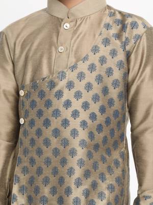 Gold Plain Blended Cotton Boys-Kurta-Pyjama 4