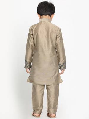 Gold Plain Blended Cotton Boys-Kurta-Pyjama 5