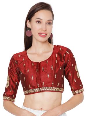 Maroon Cotton Blend Embroidered Readymade Saree Blouse 1