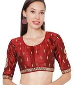Maroon Cotton Blend Embroidered Readymade Saree Blouse