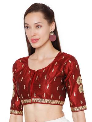 Maroon Cotton Blend Embroidered Readymade Saree Blouse 3