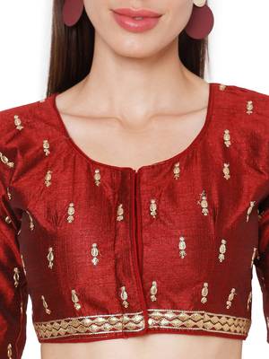 Maroon Cotton Blend Embroidered Readymade Saree Blouse 5
