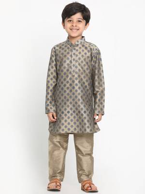 Gold Plain Blended Cotton Boys-Kurta-Pyjama 2