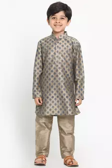 Gold Plain Blended Cotton Boys-Kurta-Pyjama