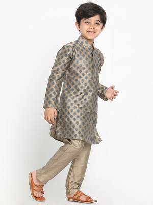 Gold Plain Blended Cotton Boys-Kurta-Pyjama 3