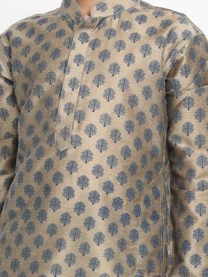 Gold Plain Blended Cotton Boys-Kurta-Pyjama 4