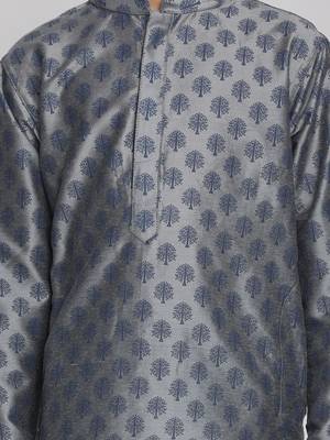 Grey Plain Blended Cotton Boys-Kurta-Pyjama 5