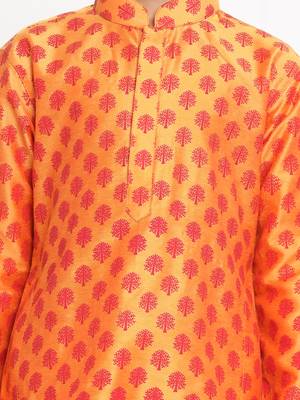 Orange Plain Blended Cotton Boys-Kurta-Pyjama 4