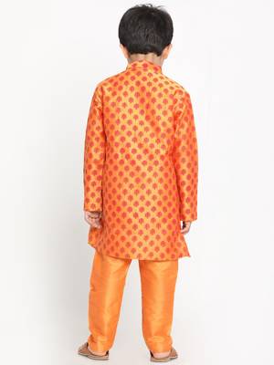 Orange Plain Blended Cotton Boys-Kurta-Pyjama 5
