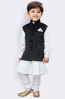 White plain pure cotton boys-suit