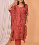 Red embroidered rayon Kaftan with Pant