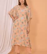 Peach printed rayon Kaftan with Pant