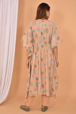Peach printed rayon Kaftan with Pant 2