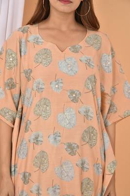 Peach printed rayon Kaftan with Pant 5