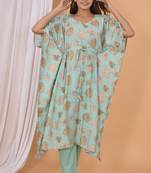 Green printed rayon Kaftan with Pant