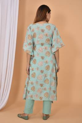 Green printed rayon Kaftan with Pant 2