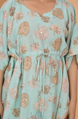 Green printed rayon Kaftan with Pant 5