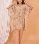 Peach printed rayon Kaftan with Pant