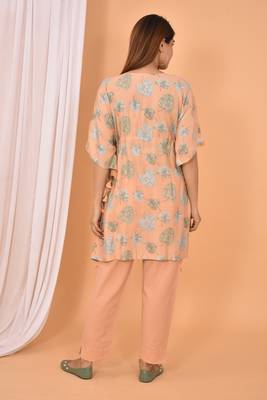 Peach printed rayon Kaftan with Pant 2