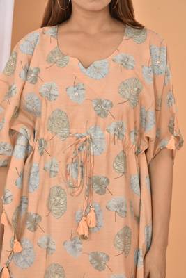 Peach printed rayon Kaftan with Pant 5