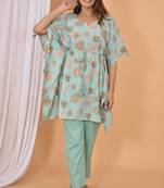 Green printed rayon Kaftan with Pant