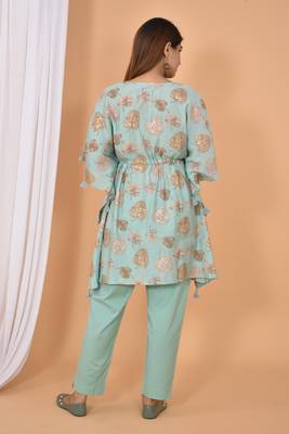 Green printed rayon Kaftan with Pant 2