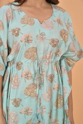 Green printed rayon Kaftan with Pant 5