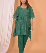 Green embroidered rayon Kaftan with Pant
