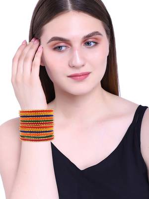 Multicolor Cotton Gold Plated Traditional Bangles Set 3