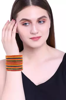 Multicolor Cotton Gold Plated Traditional Bangles Set