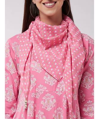 Pink Gold Print A Line Dress With Stole 6