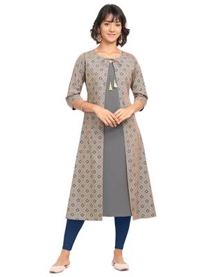Grey printed crepe party-wear-kurtis 1