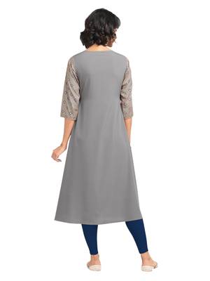 Grey printed crepe party-wear-kurtis 2