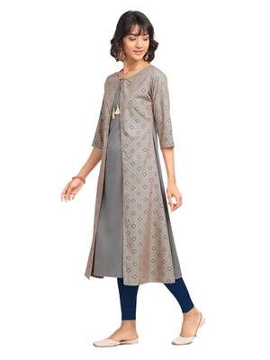 Grey printed crepe party-wear-kurtis 3