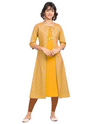 Yellow printed crepe party-wear-kurtis 1