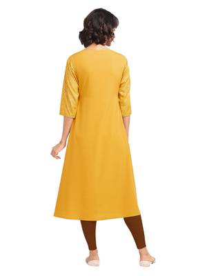 Yellow printed crepe party-wear-kurtis 2